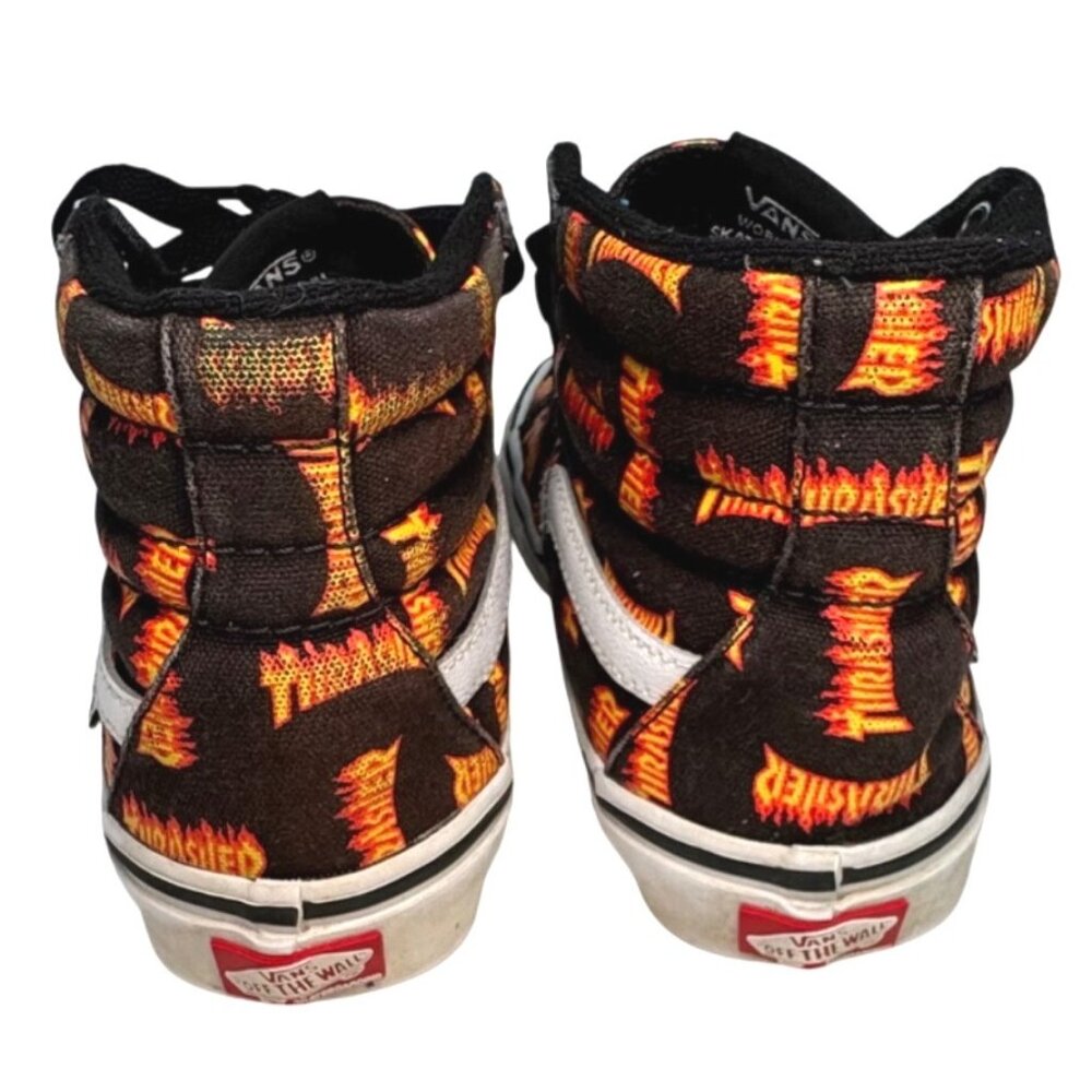 Vans X Thrasher Sk8-Hi Flame Print Sneakers Size 5.5 Black & Orange Canvas Skate - Picture 4 of 7